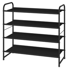 4-Tier Stackable Shoe Rack, Expandable & Adjustable Fabric Shoe Shelf Storage Organizer - Black