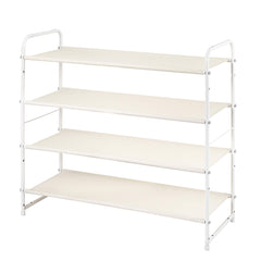4-Tier Stackable Shoe Rack, Expandable & Adjustable Fabric Shoe Shelf Storage Organizer - White