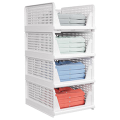 Folding Closet Organizers Storage Box, Stackable Plastic Storage Basket - 4 Pack
