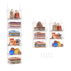 6 Tier Closet Hanging Organizer, Clothes Hanging Shelves with 4 Hanging Hooks