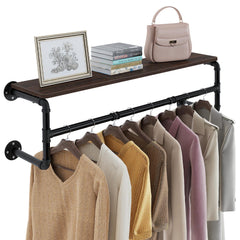 Clothes Rack with Top Shelf, Wall Mounted Garment Rack