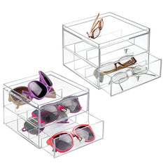 Stackable Plastic Eye Glass Storage Organizer Box Holder for Sunglasses, Reading Glasses, Accessories - 2 Pack